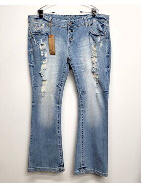 NWT Amethyst Distressed Ripped Low Rise Flare Y2K Jeans 20 Plus Size